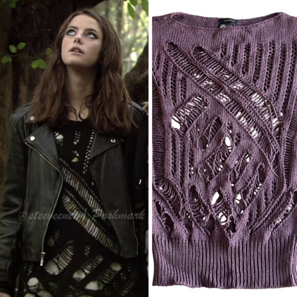 Topshop Purple Short Sleeve Laddered Sweater ALT Effy Stonem - Picture 1 of 10